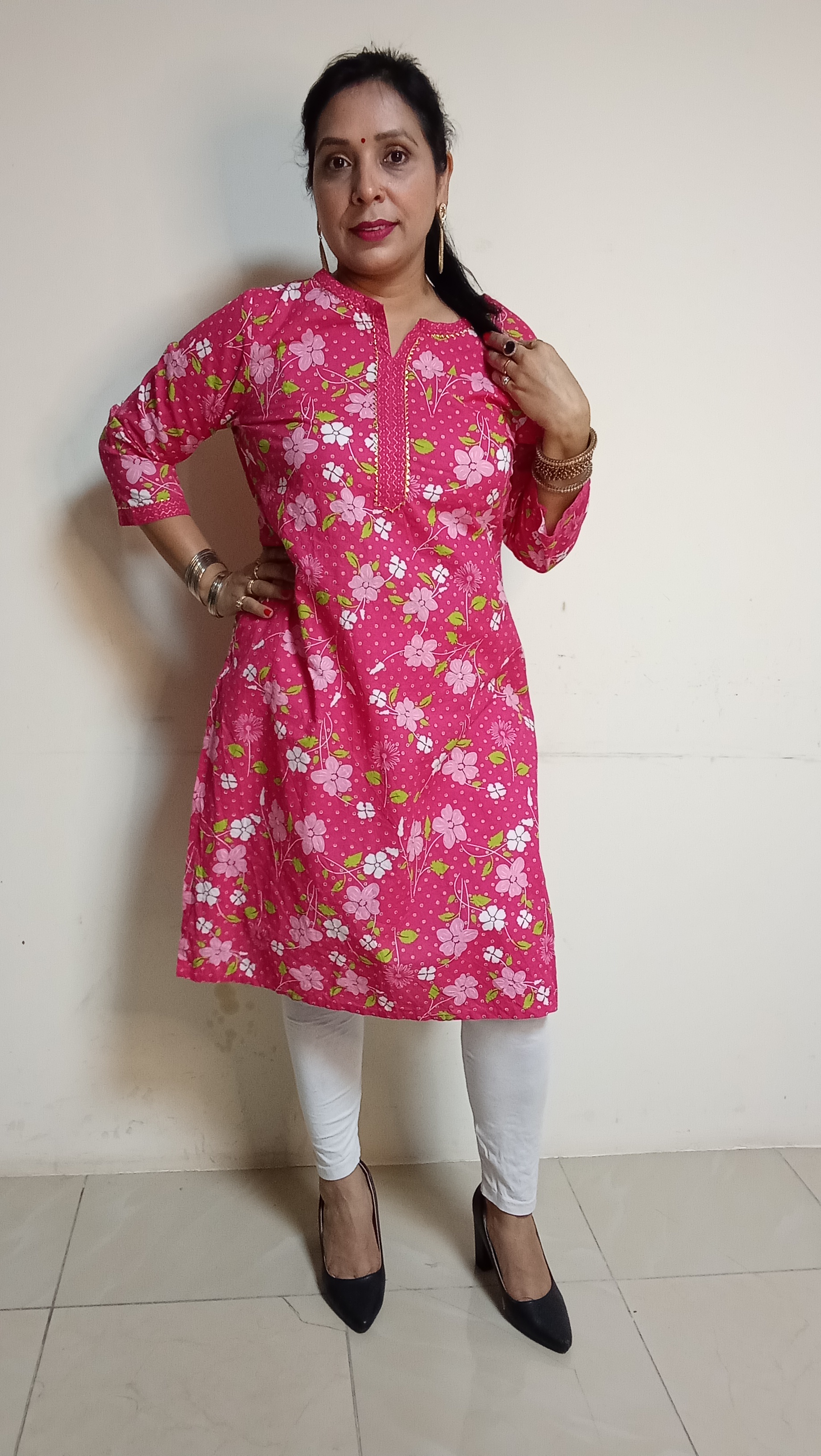 Blossom Pink Cotton Floral Kurti