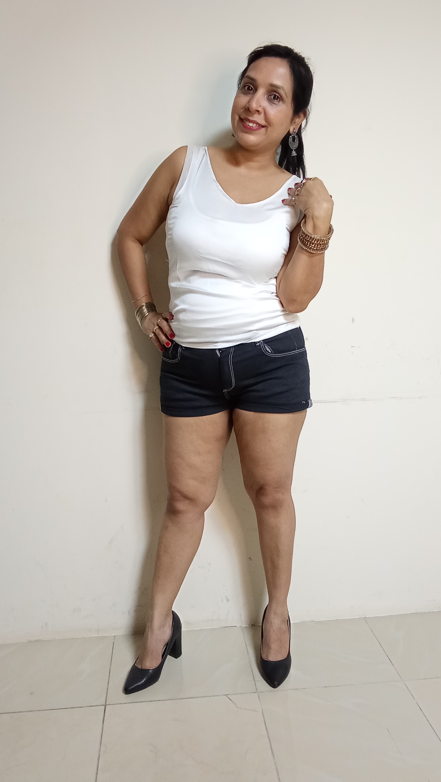 Cloud White Layered Tank & Classic Denim Minishorts Set