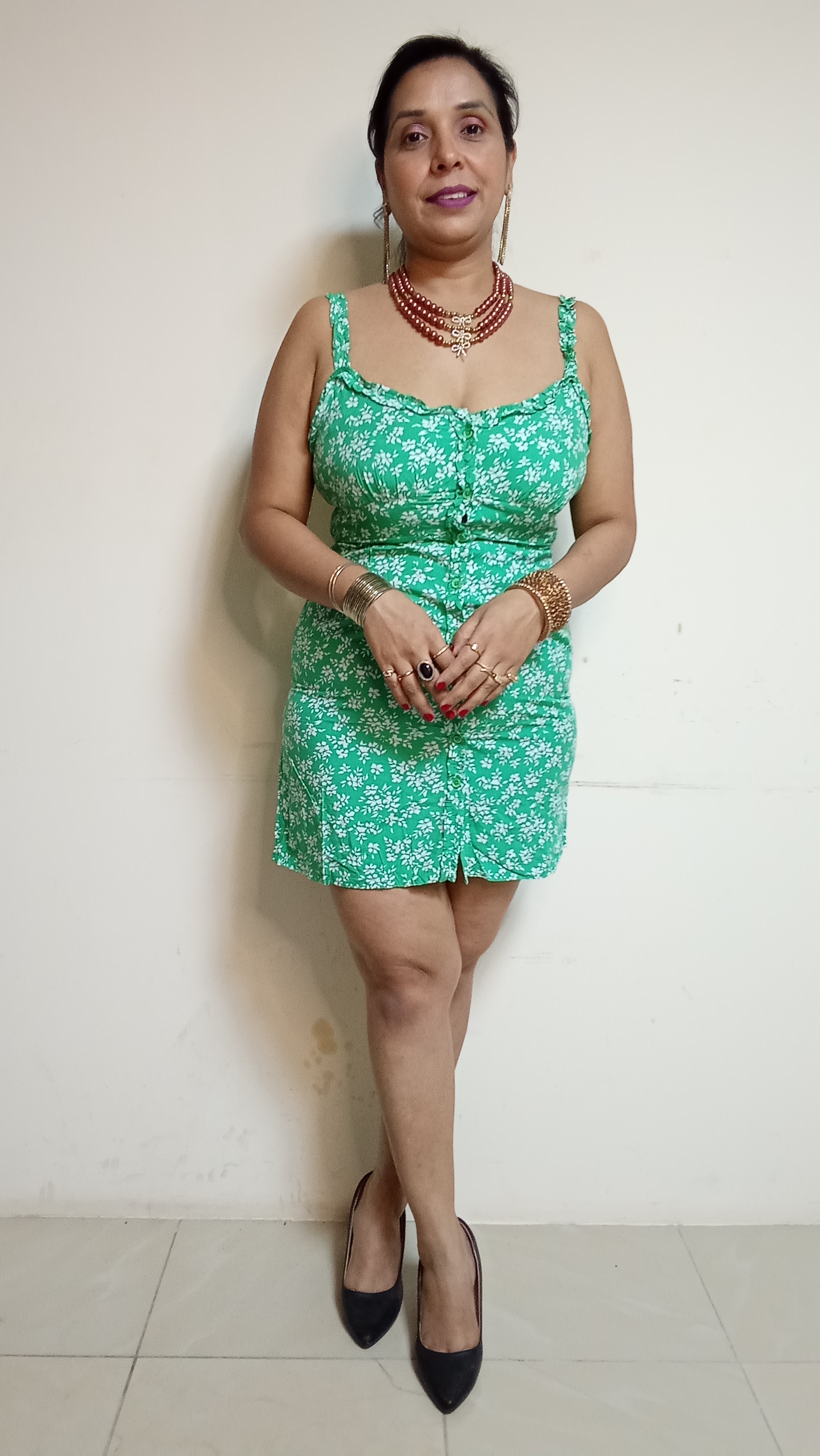 Emerald Meadow Ruffled Mini Dress in Ditsy Floral Print