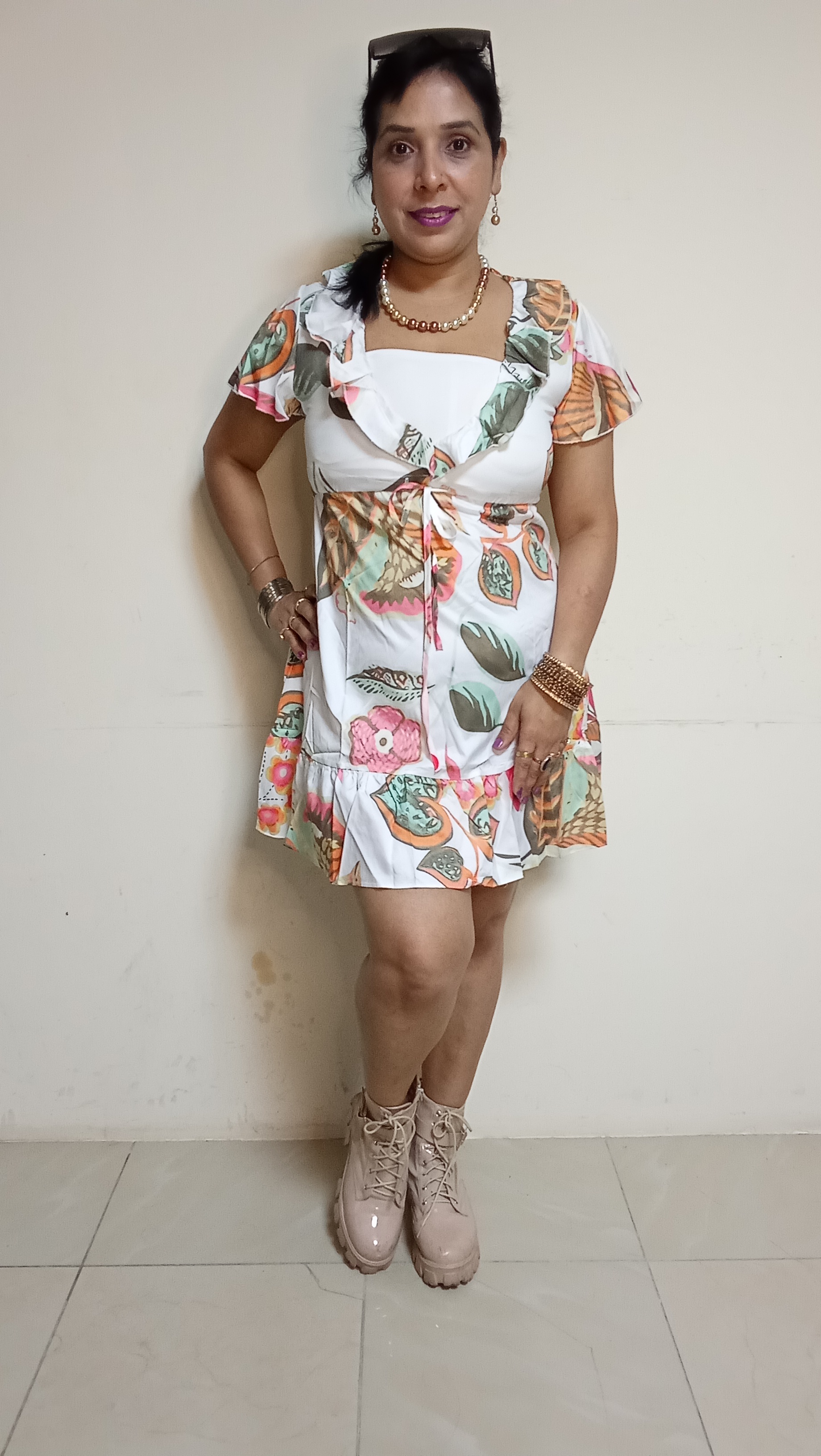 Tropical Bloom Ruffle Mini Dress
