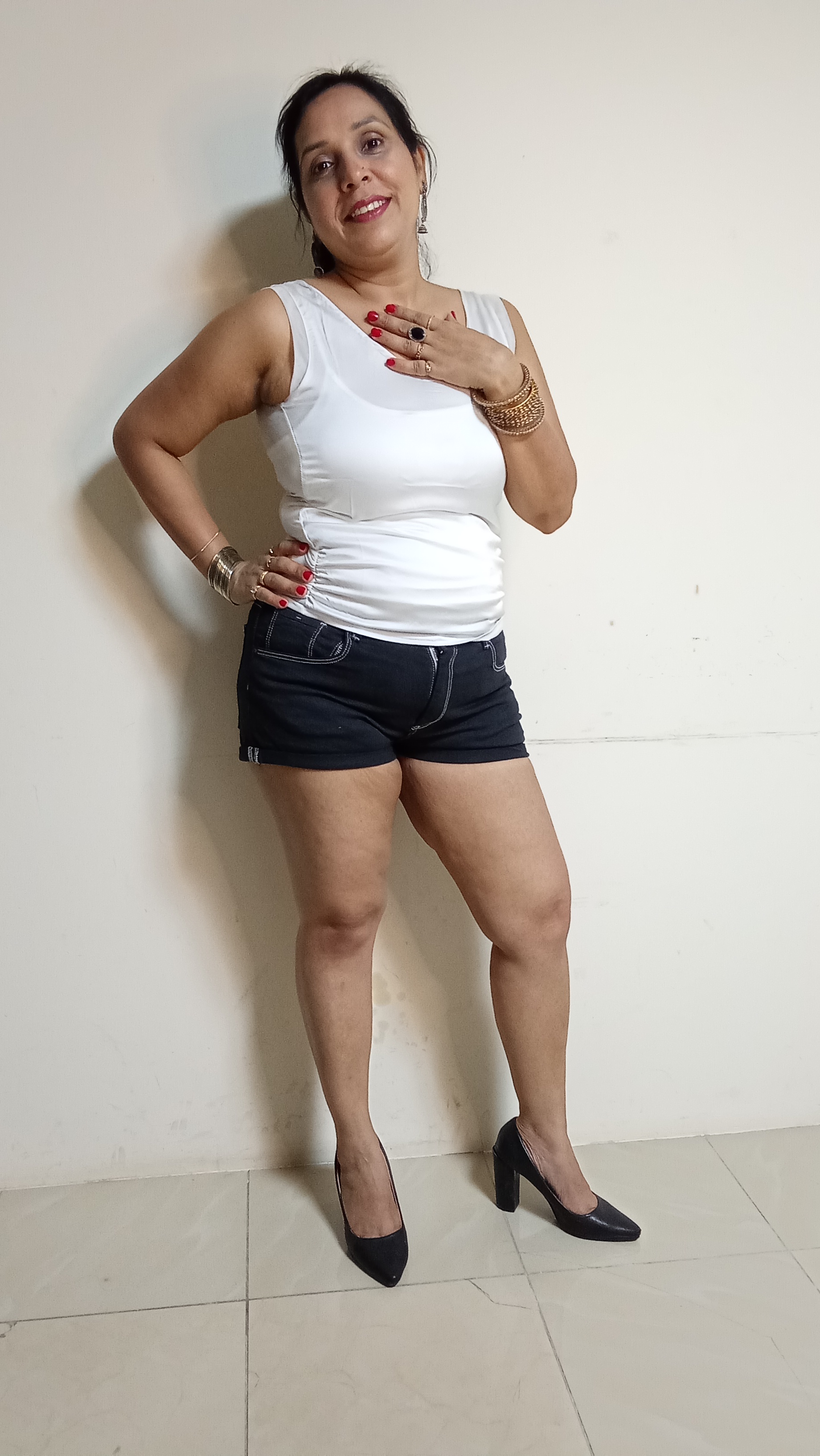 Cloud White Layered Tank & Classic Denim Minishorts Set