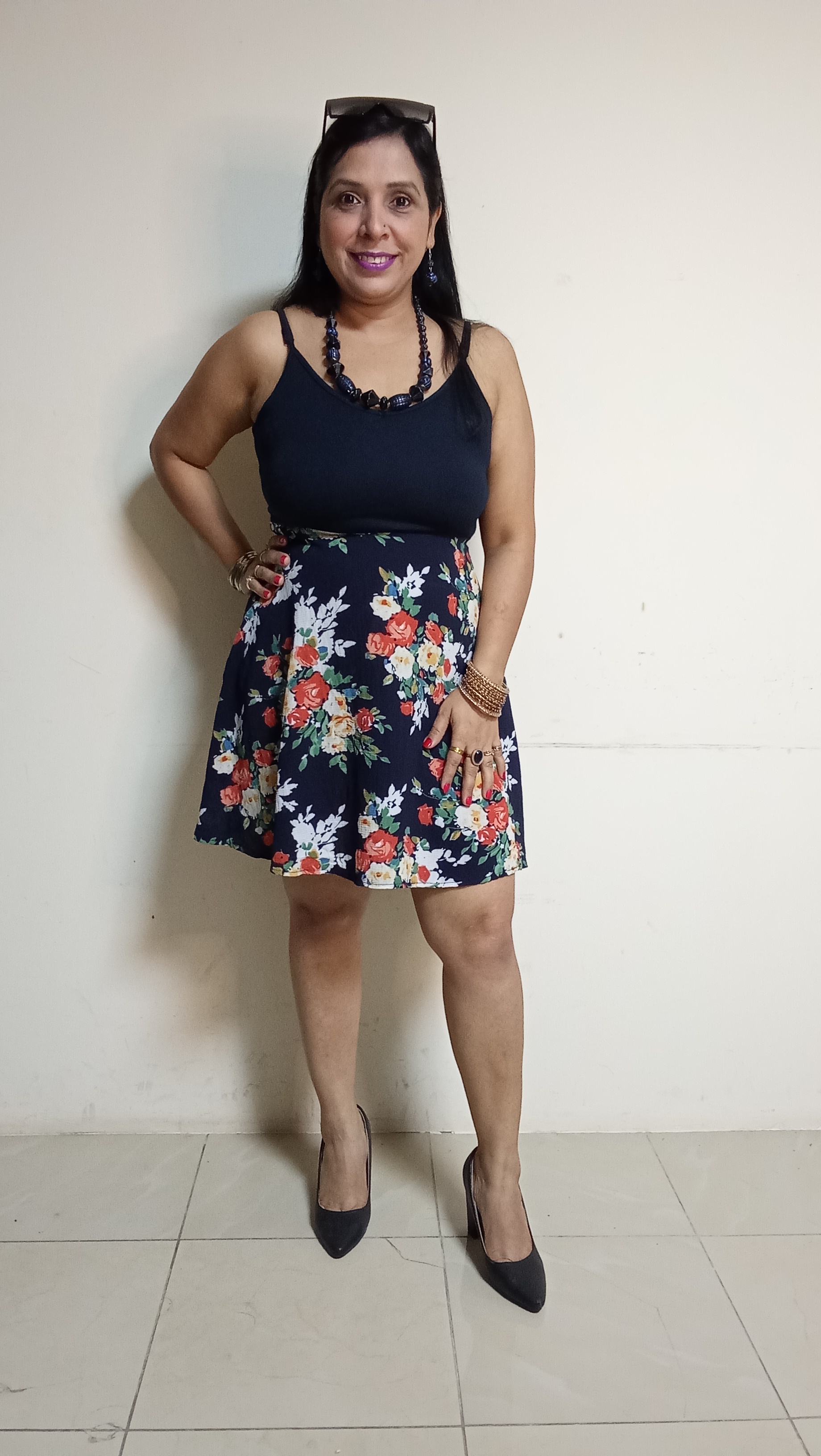Botanical Horizon Two-Tone Skater Dress with Camisole Bodice