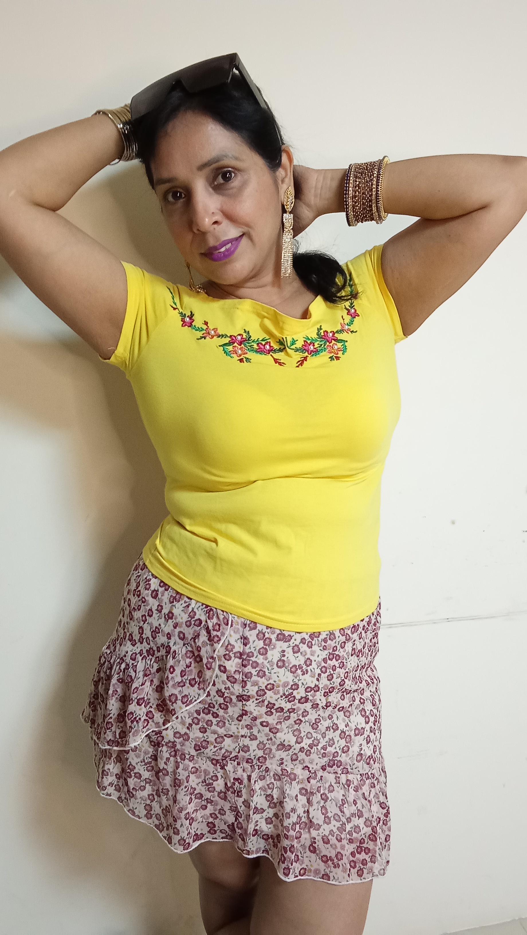 Marigold Embroidered Tee & Floral Ruffle Mini Skirt Set