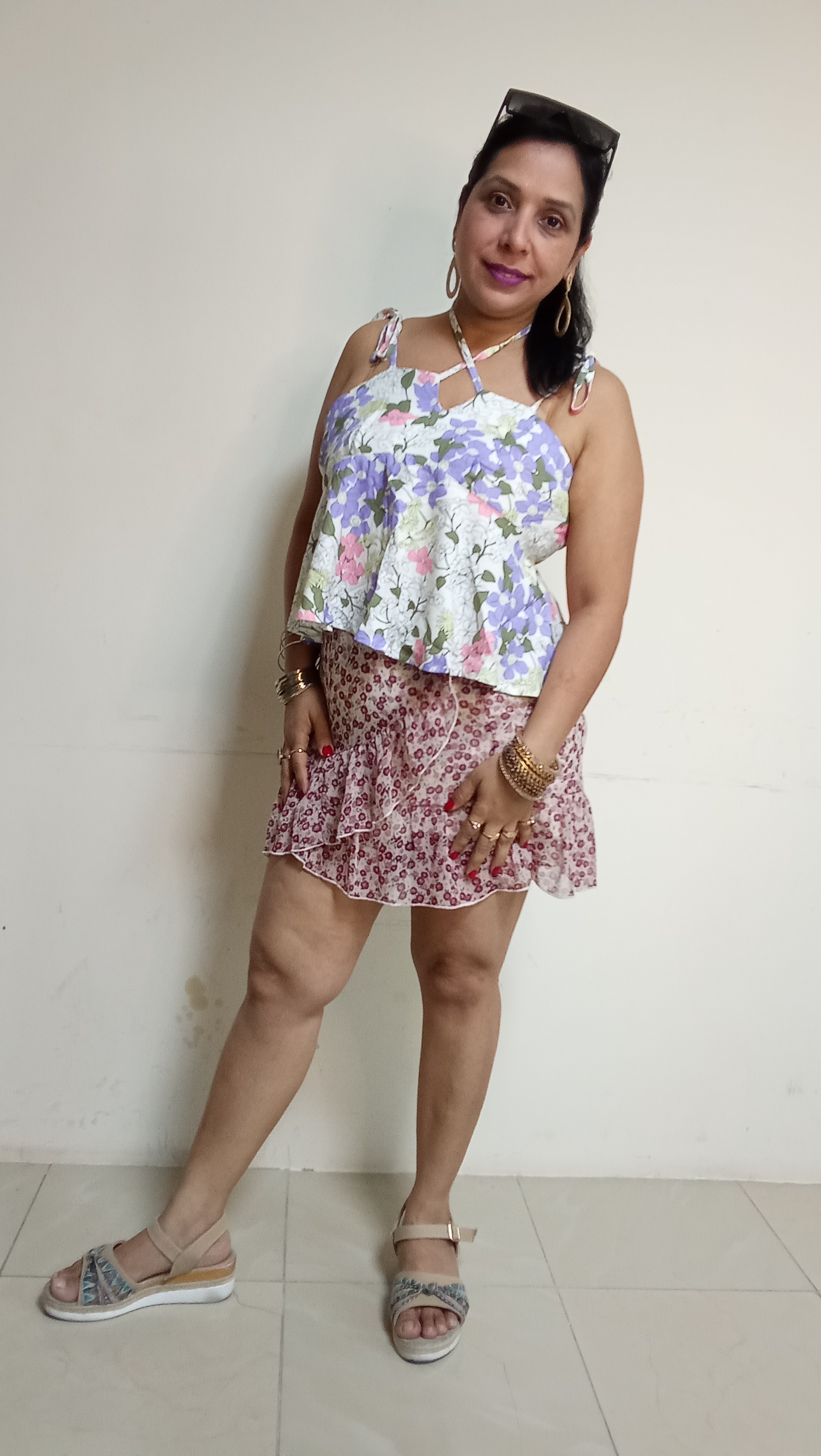 Lavender Meadow Halter Camisole & Ruffle Blossom Mini Skirt Set