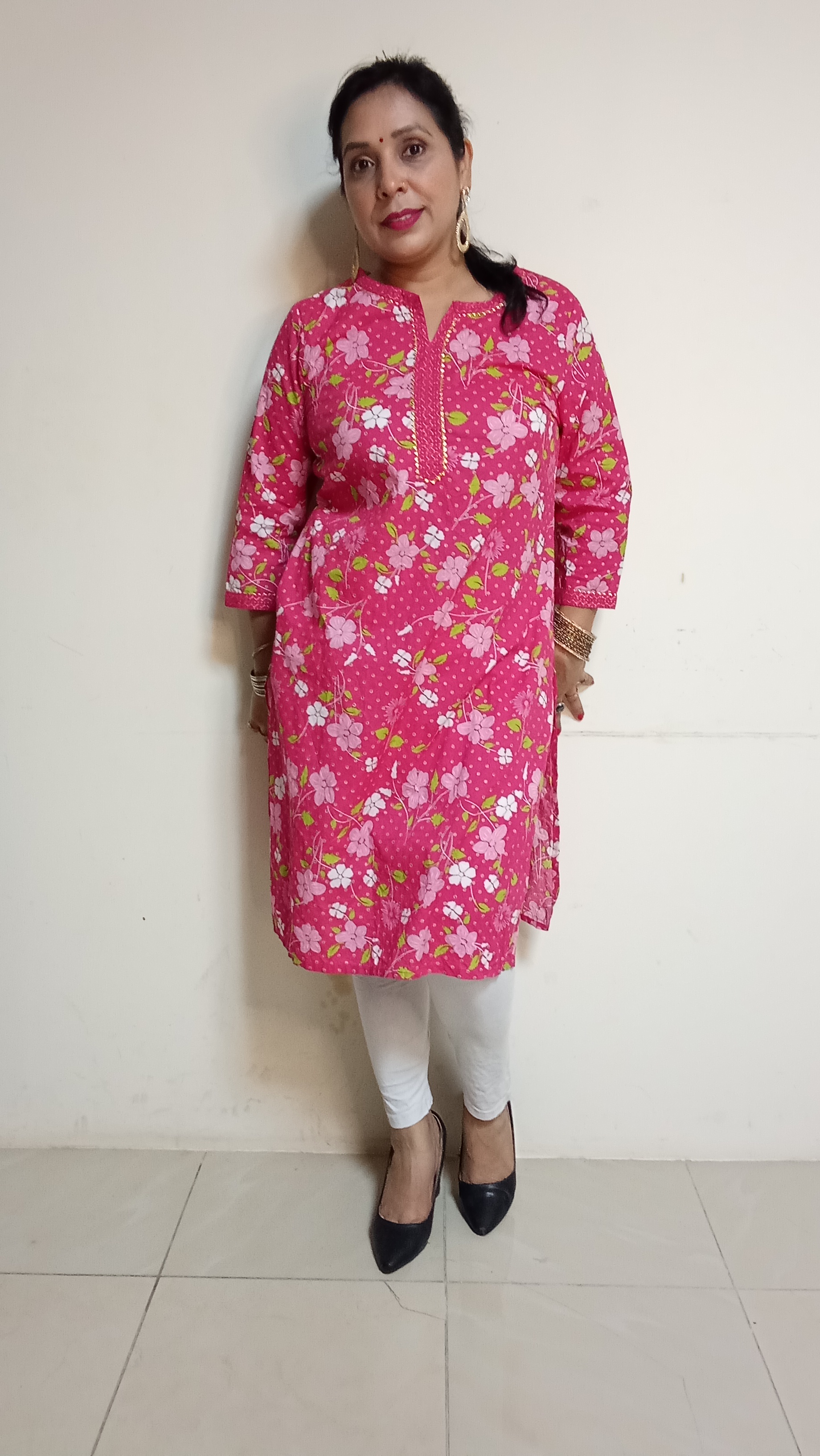 Blossom Pink Cotton Floral Kurti