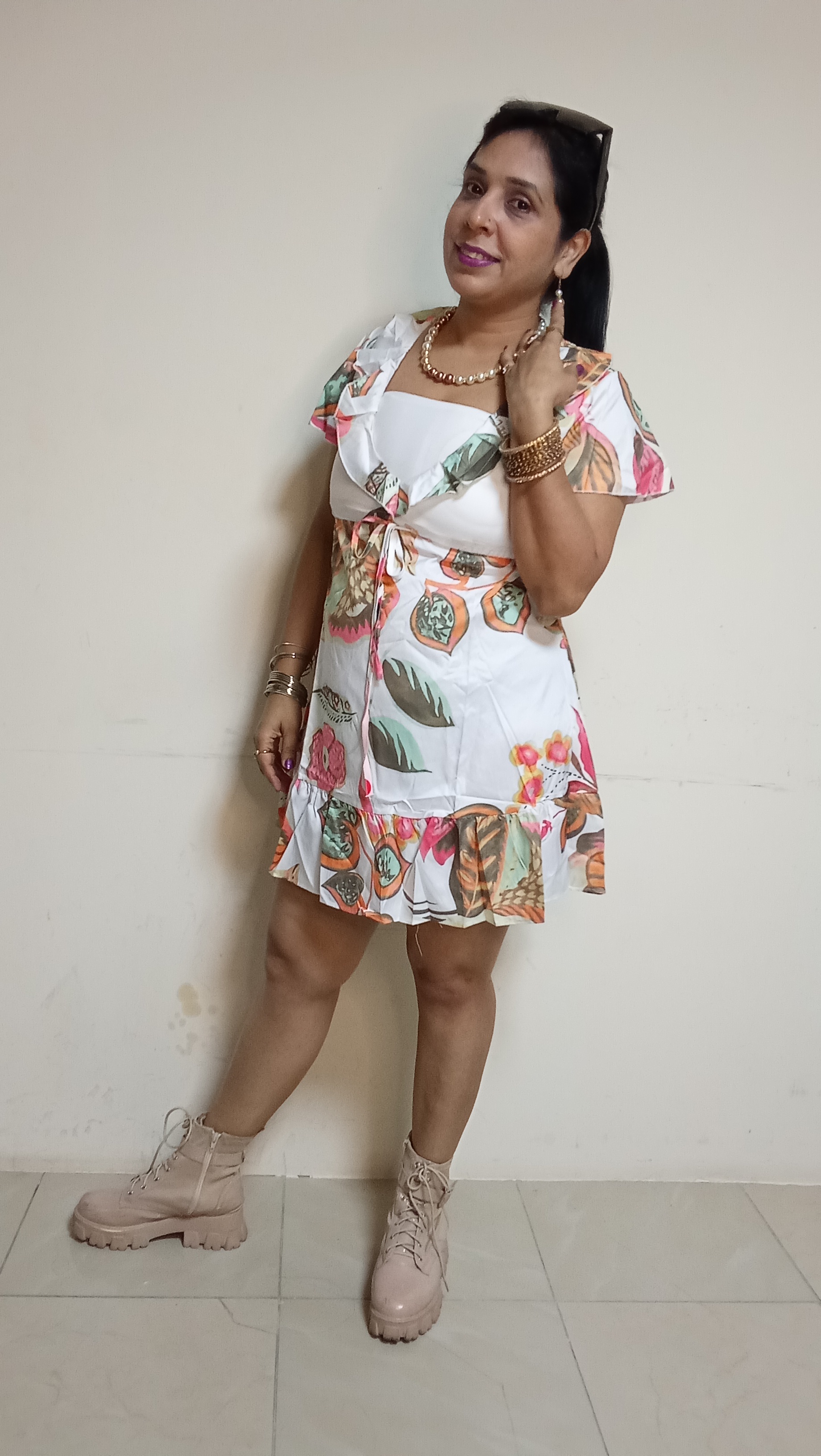 Tropical Bloom Ruffle Mini Dress