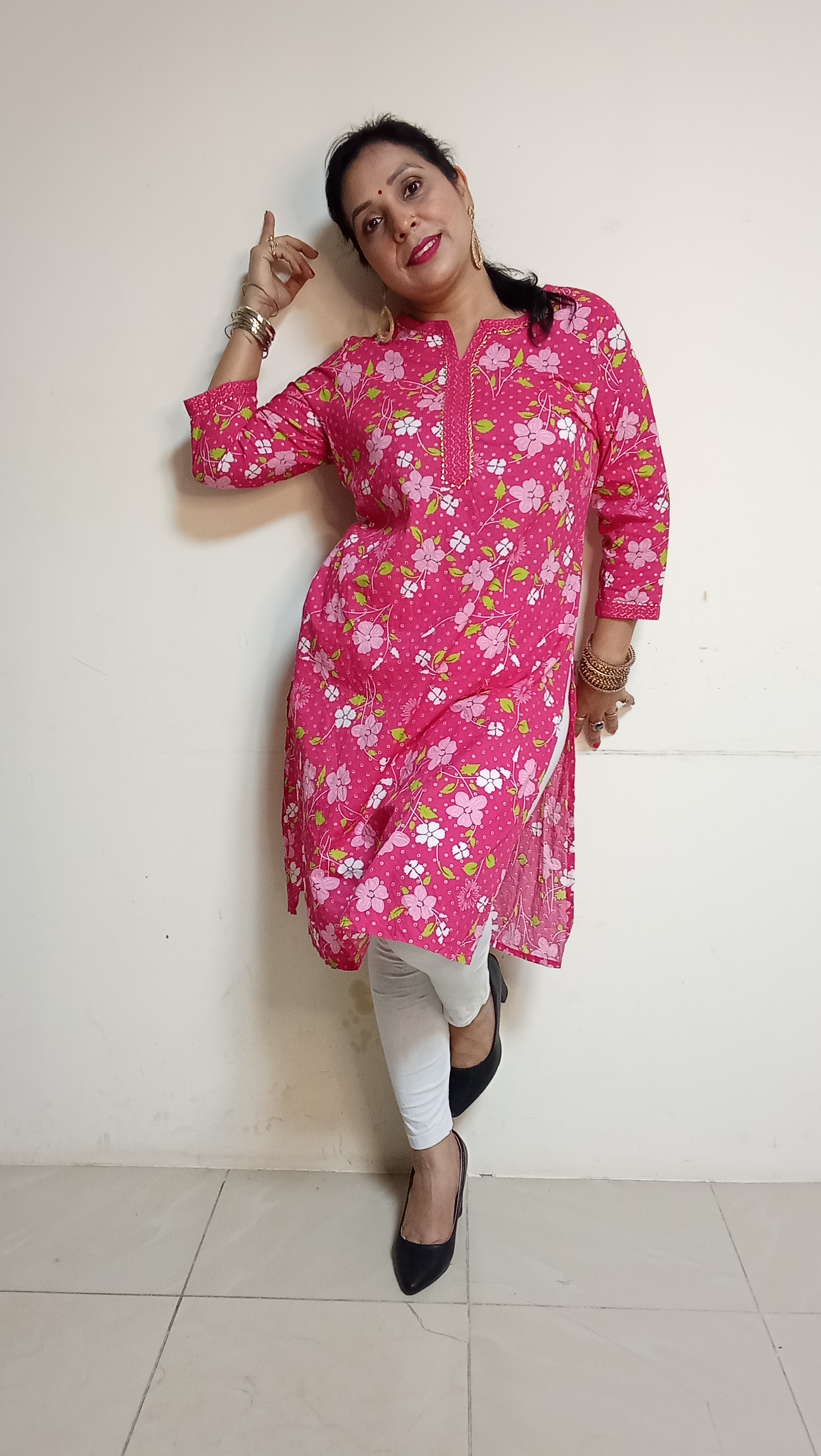 Blossom Pink Cotton Floral Kurti