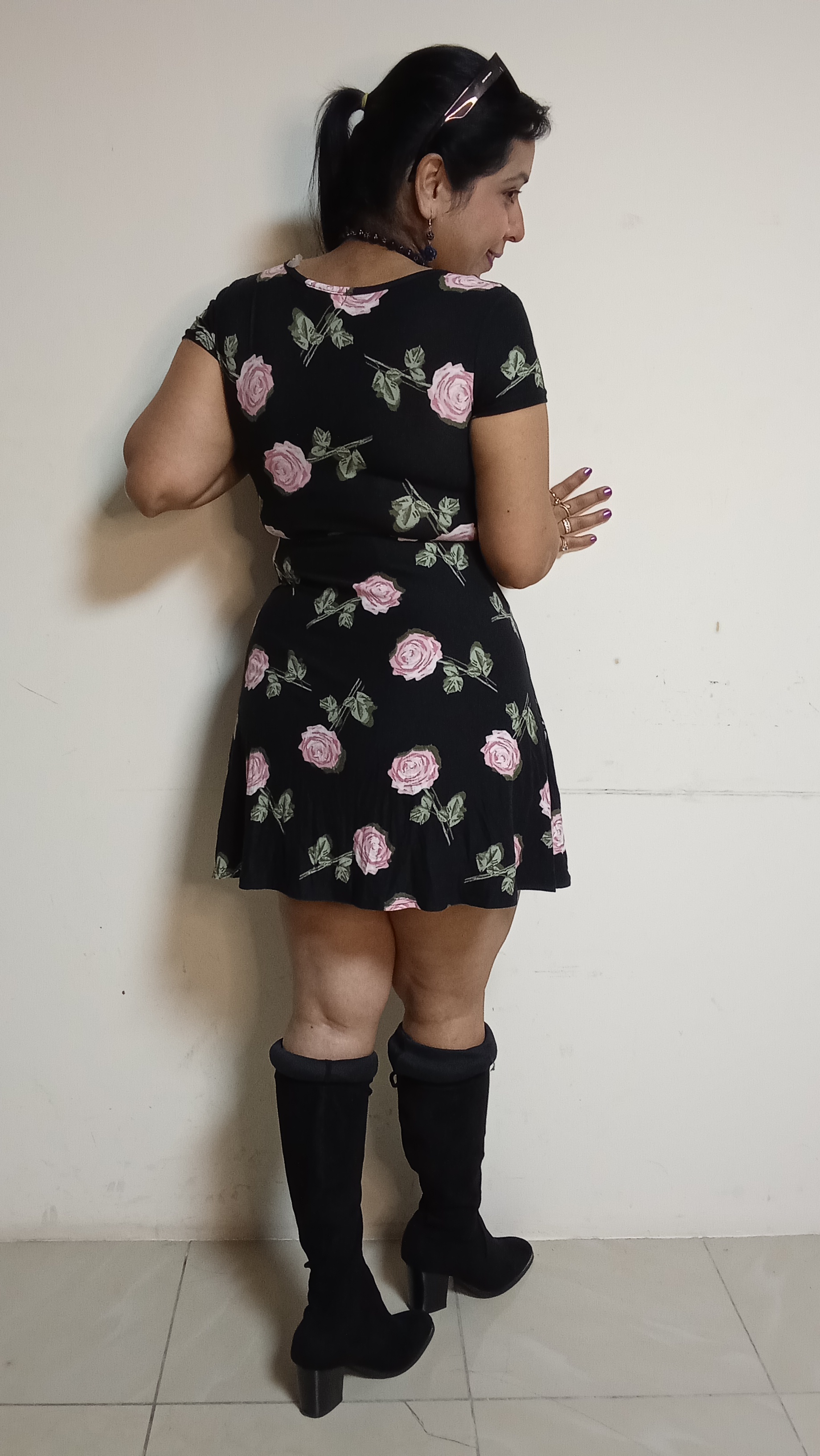 Midnight Rose Wrap-Style Mini Dress in Romantic Floral Print