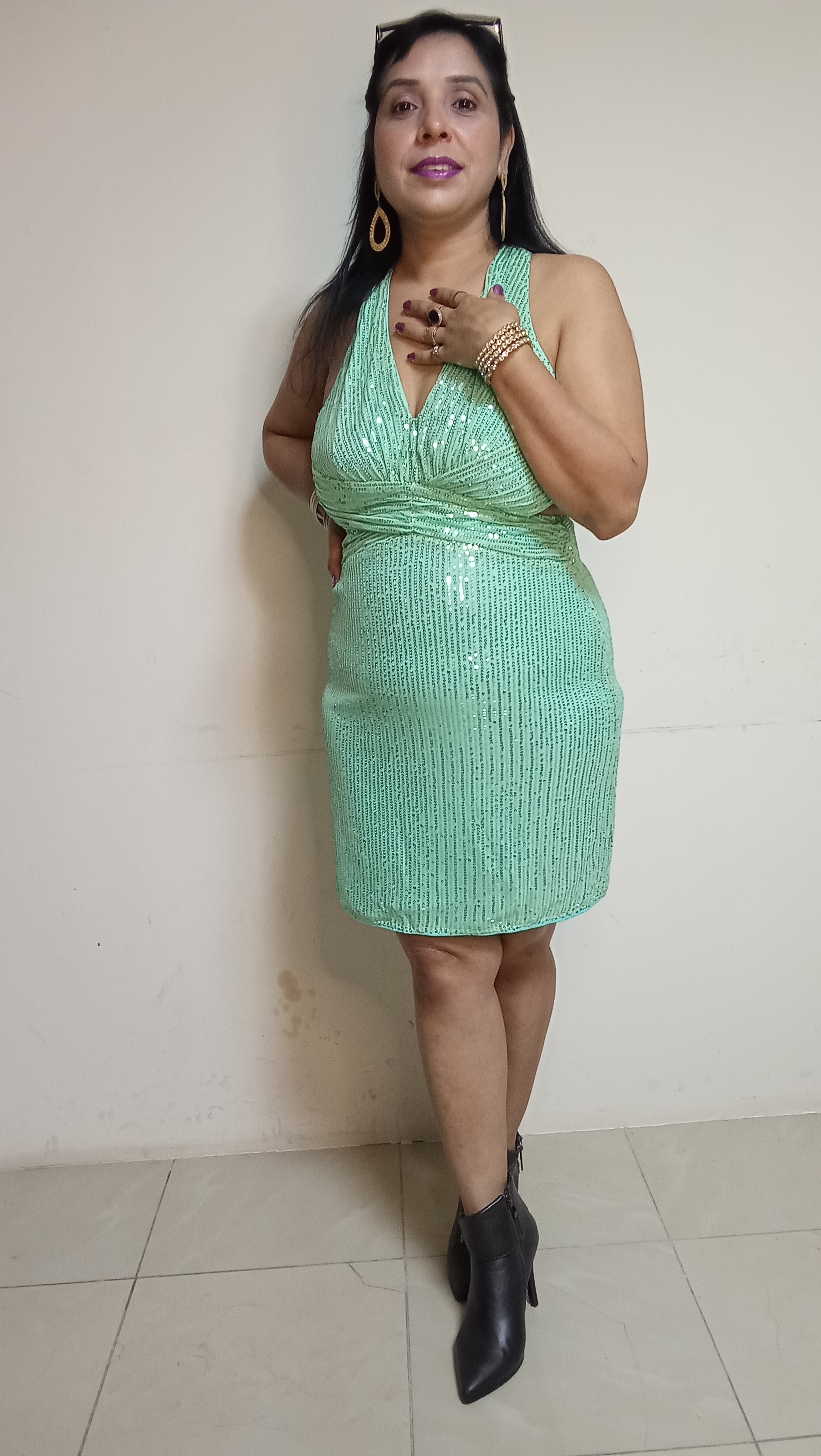 Mint Sparkle Sequin Halter Mini Dress