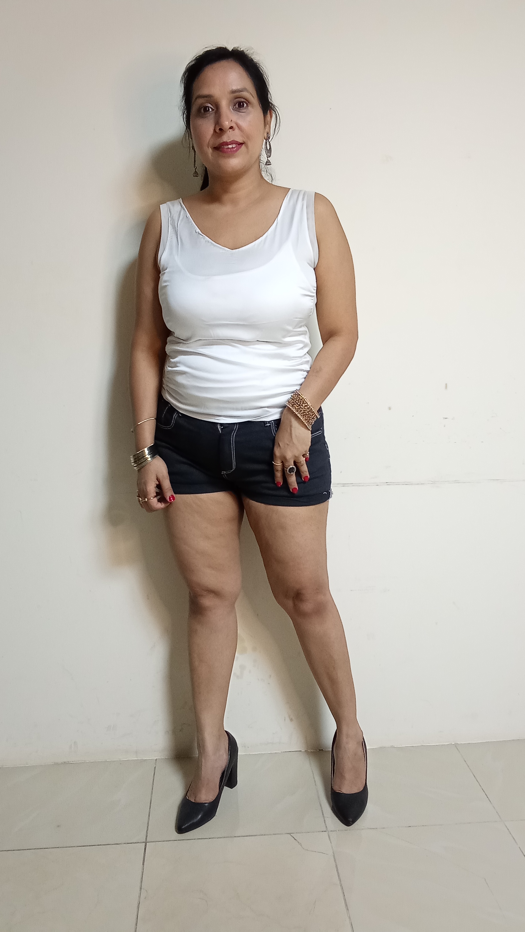 Cloud White Layered Tank & Classic Denim Minishorts Set