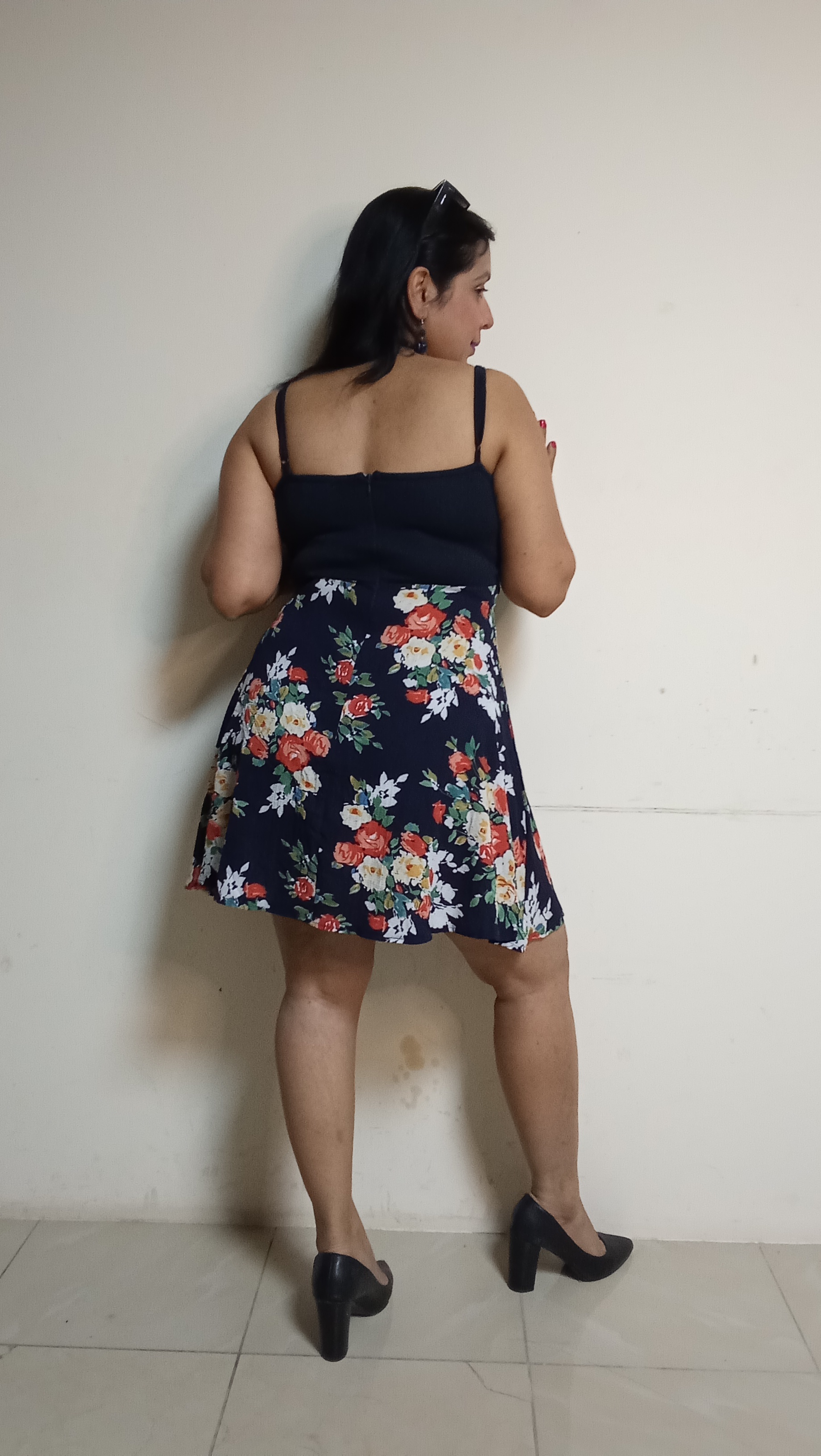 Botanical Horizon Two-Tone Skater Dress with Camisole Bodice
