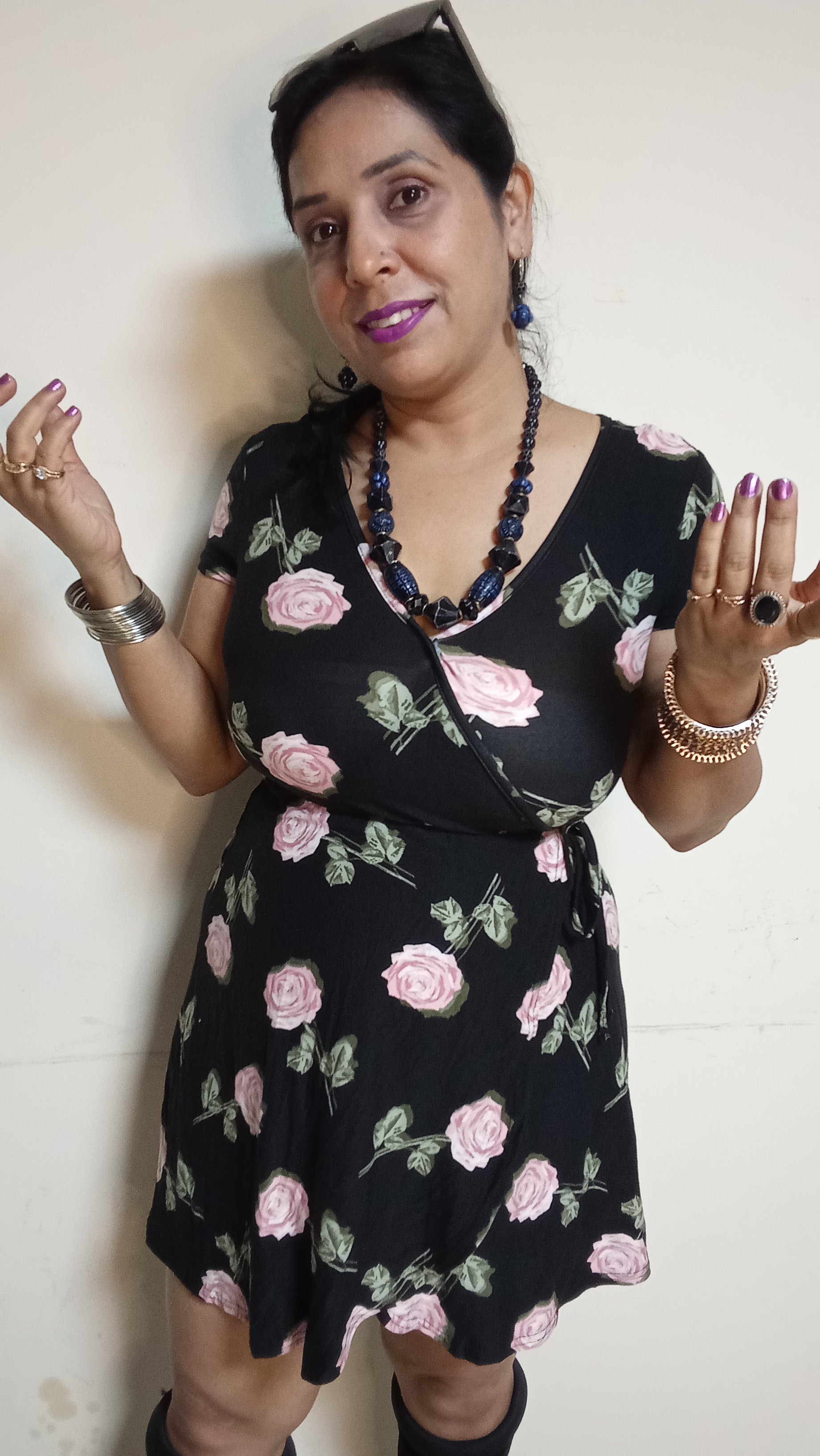 Midnight Rose Wrap-Style Mini Dress in Romantic Floral Print