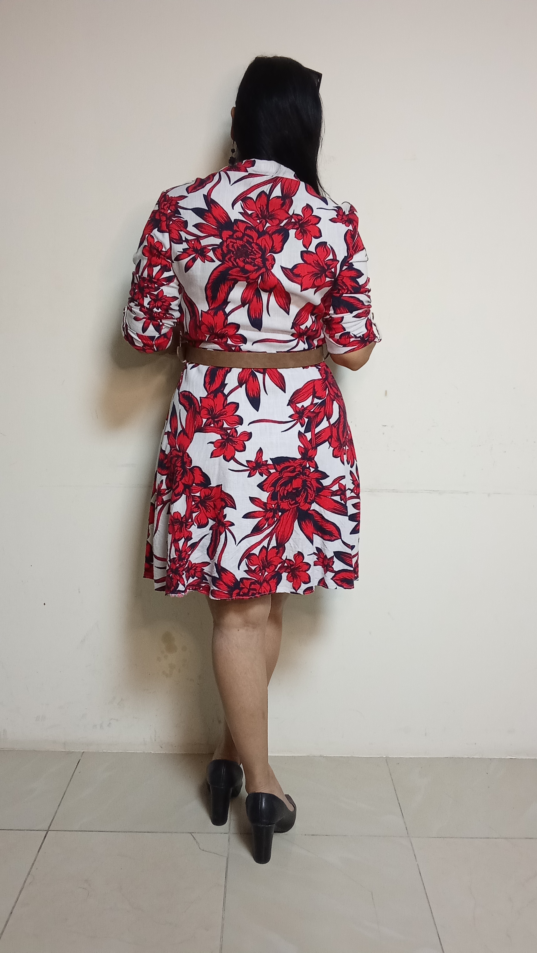 Crimson Bloom Button-Down Shirt Dress