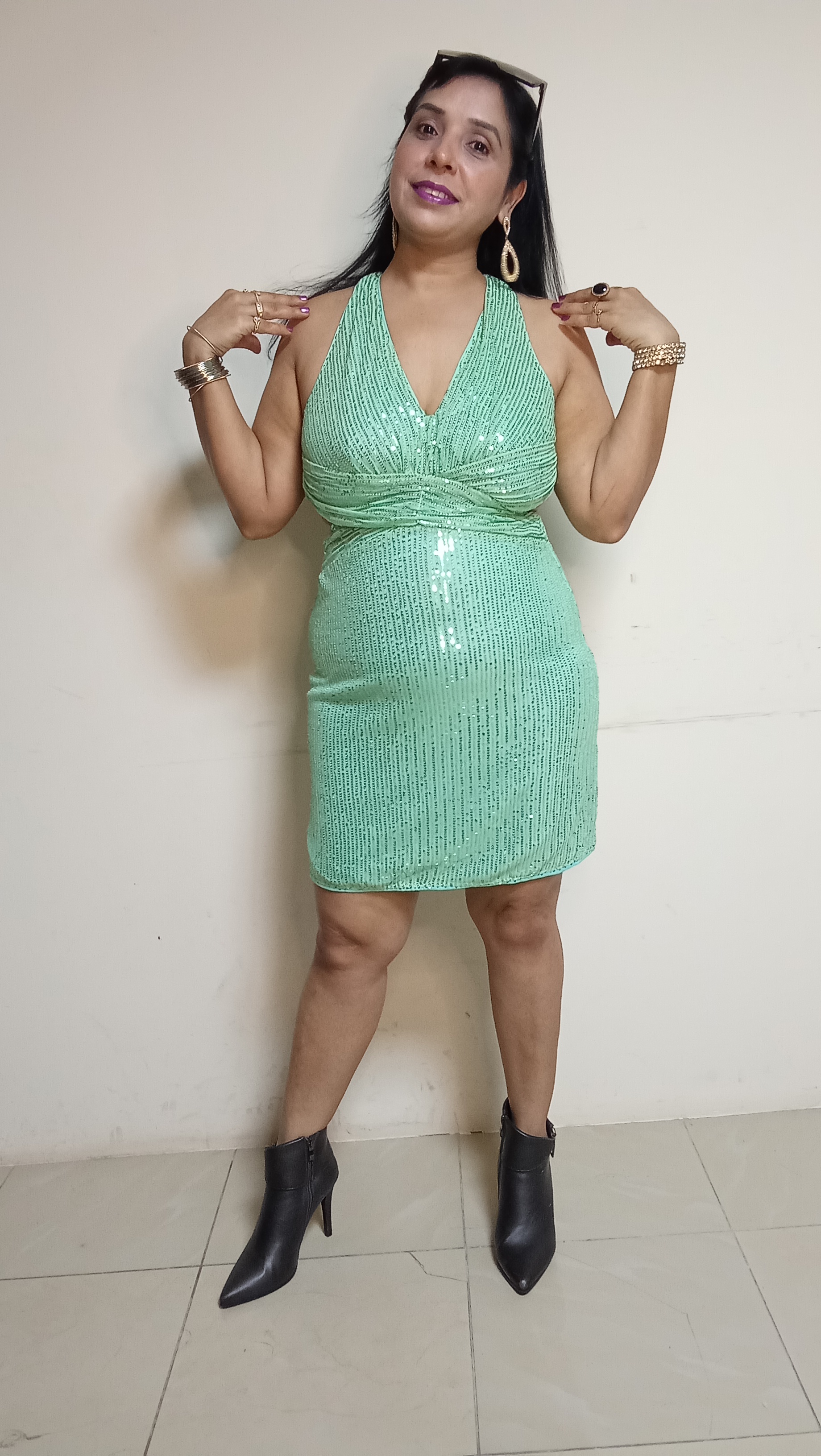 Mint Sparkle Sequin Halter Mini Dress