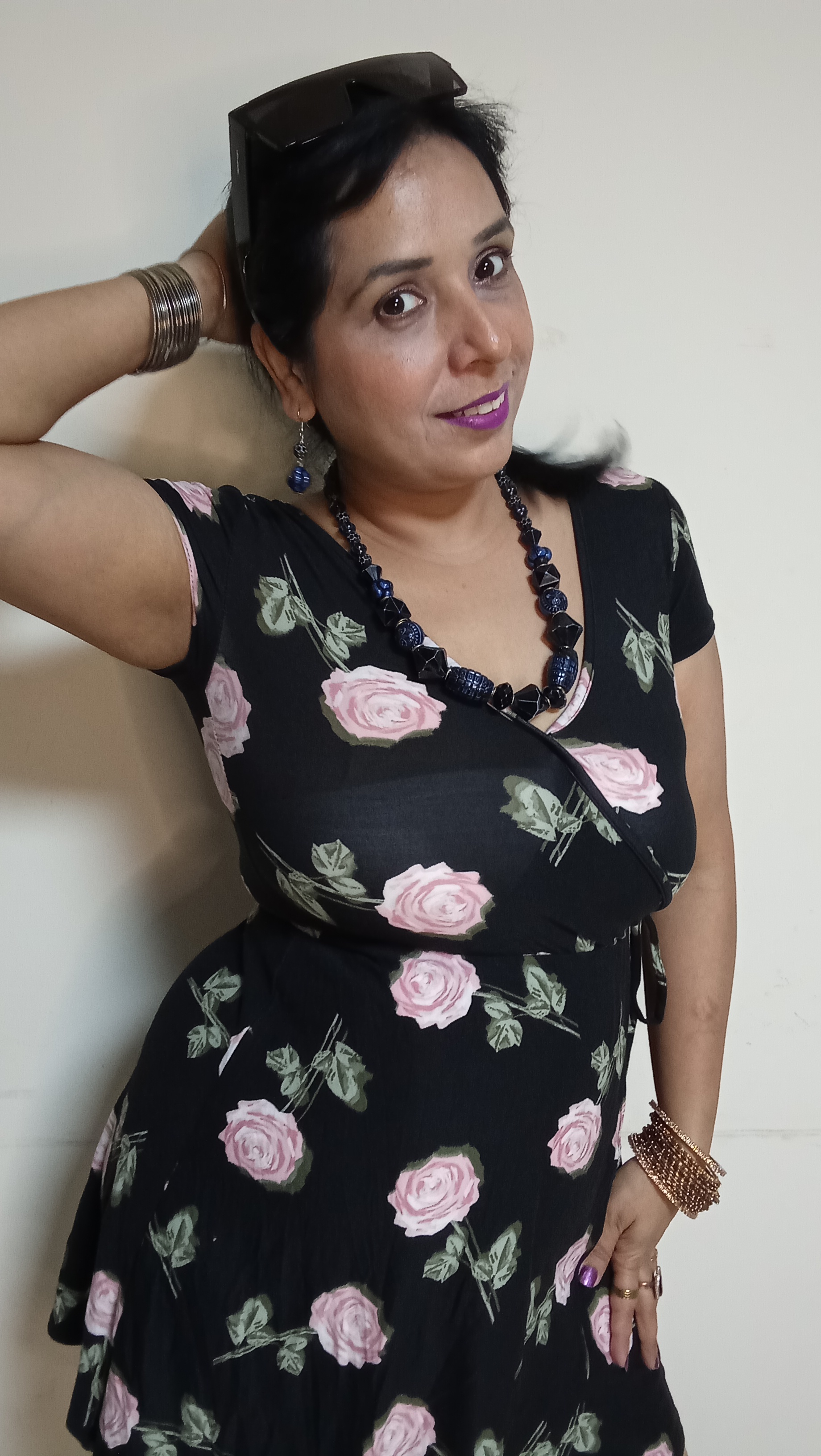 Midnight Rose Wrap-Style Mini Dress in Romantic Floral Print
