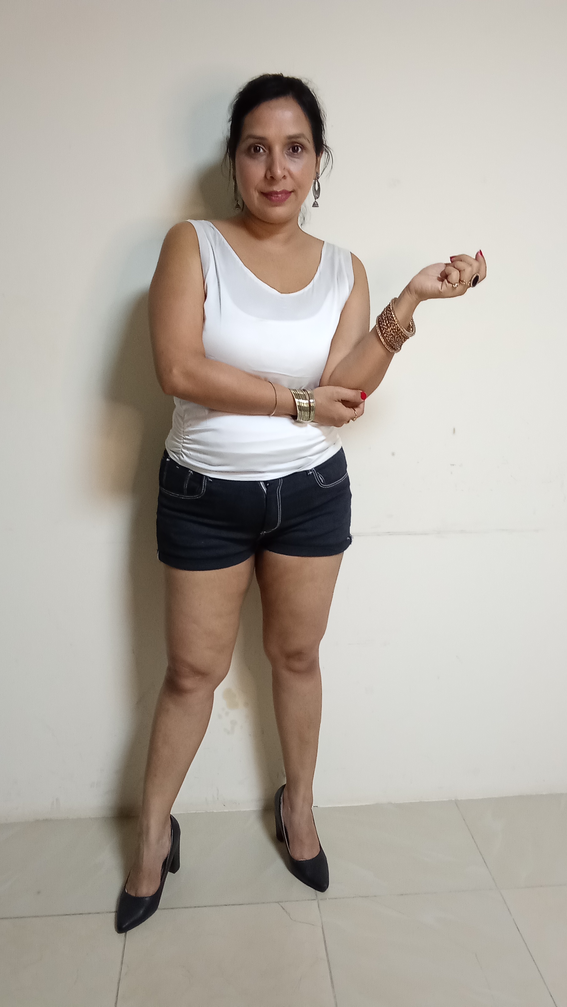 Cloud White Layered Tank & Classic Denim Minishorts Set
