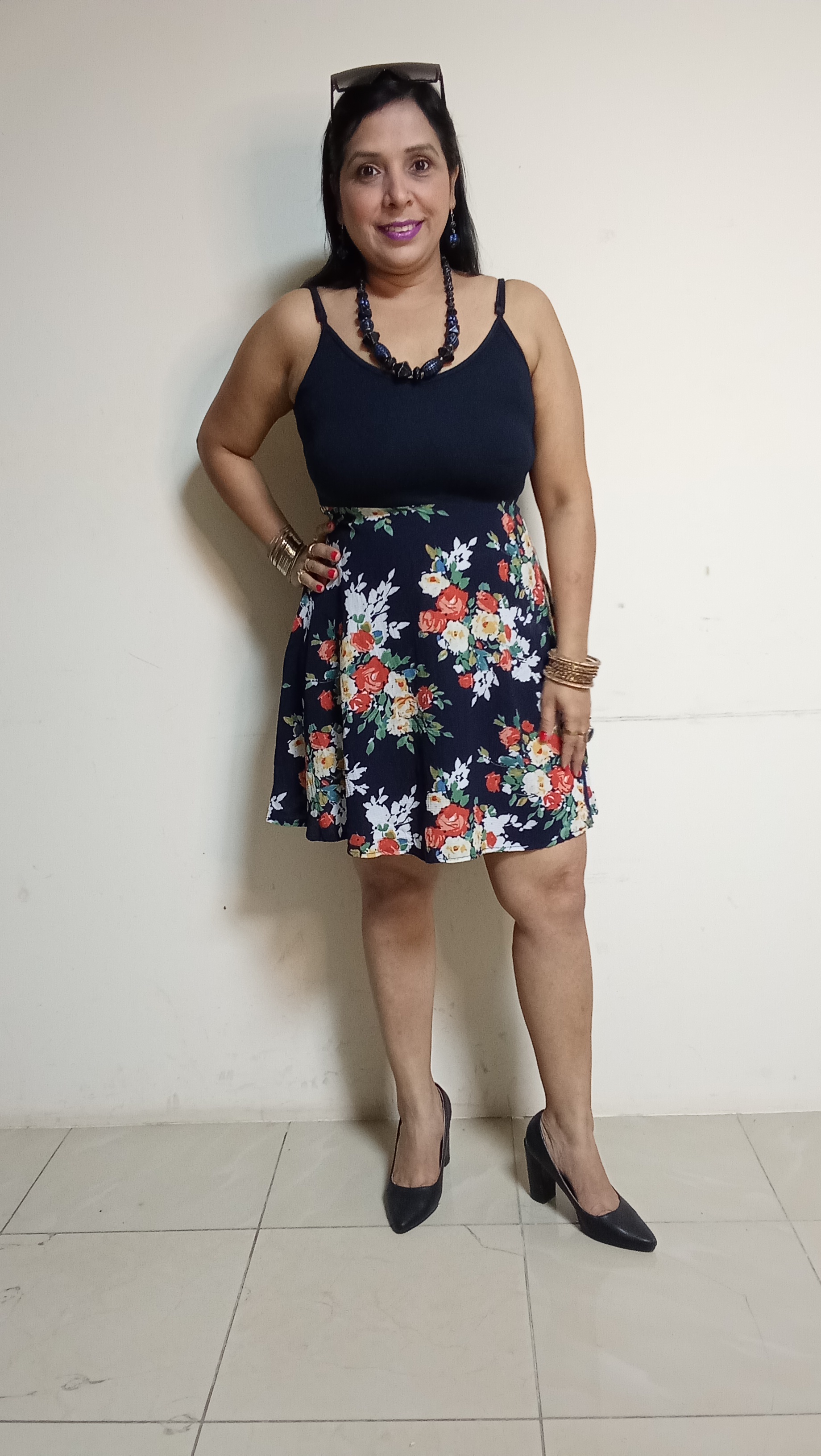 Botanical Horizon Two-Tone Skater Dress with Camisole Bodice