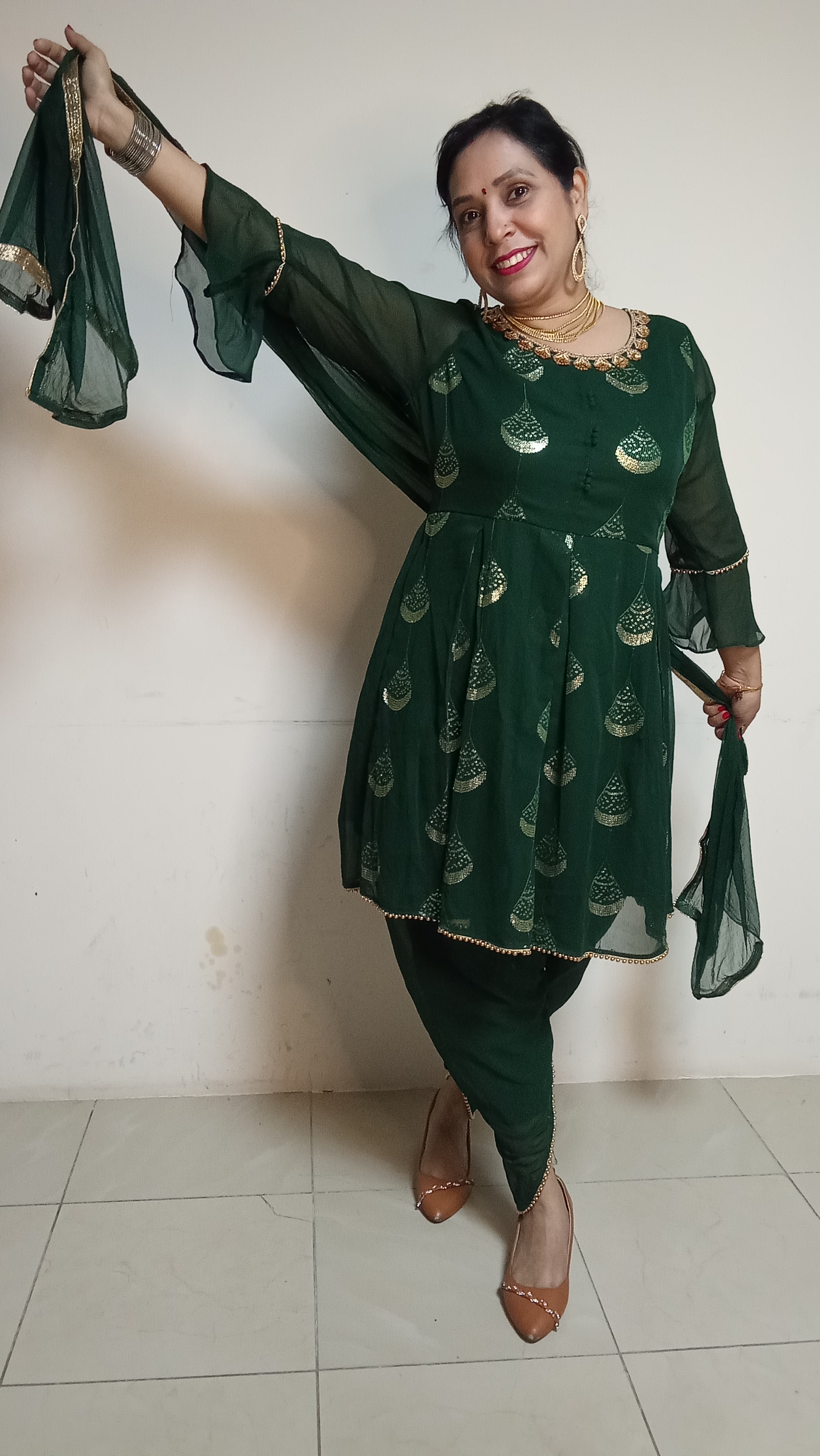 Emerald Radiance Georgette Sharara Set
