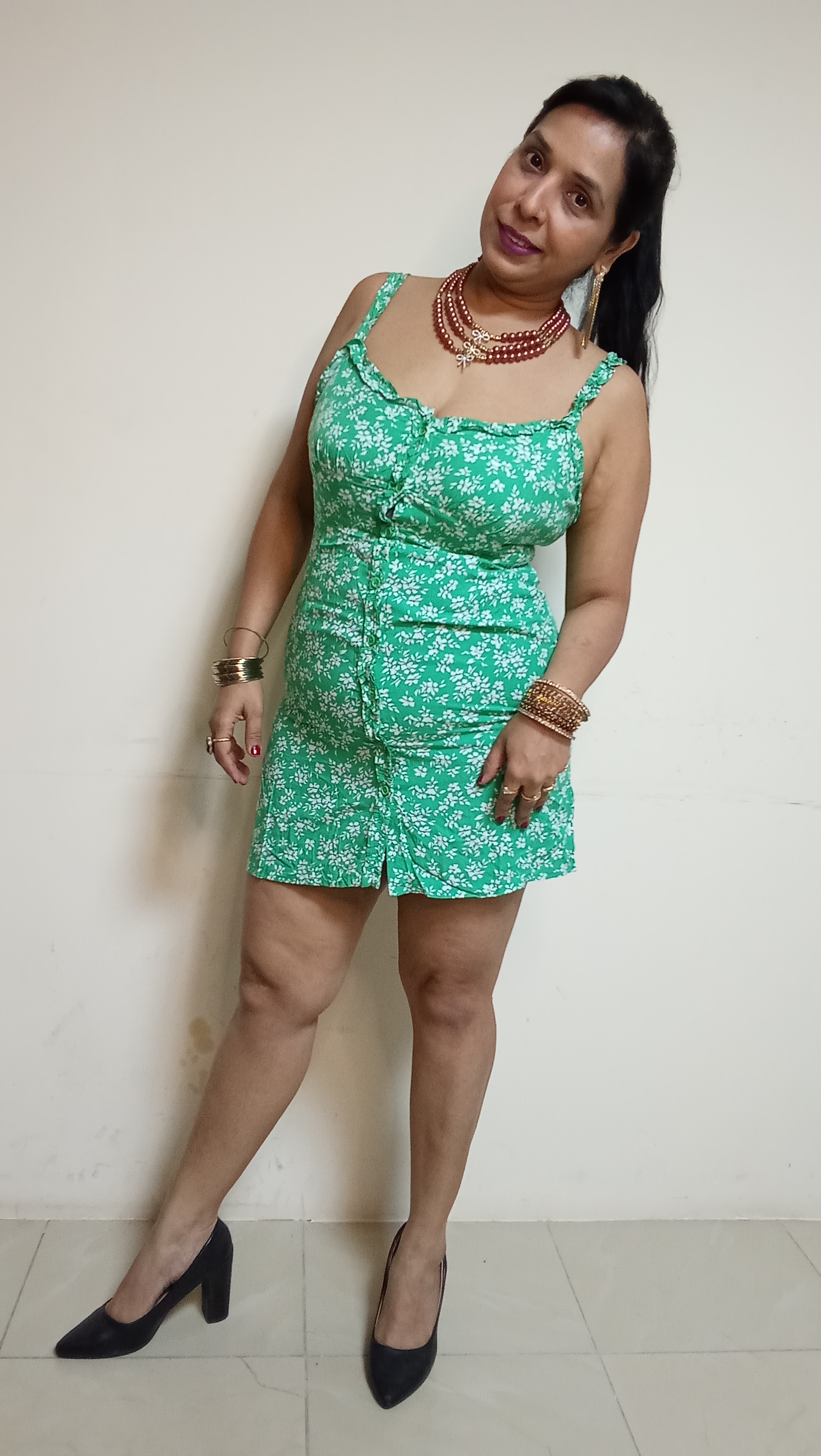 Emerald Meadow Ruffled Mini Dress in Ditsy Floral Print