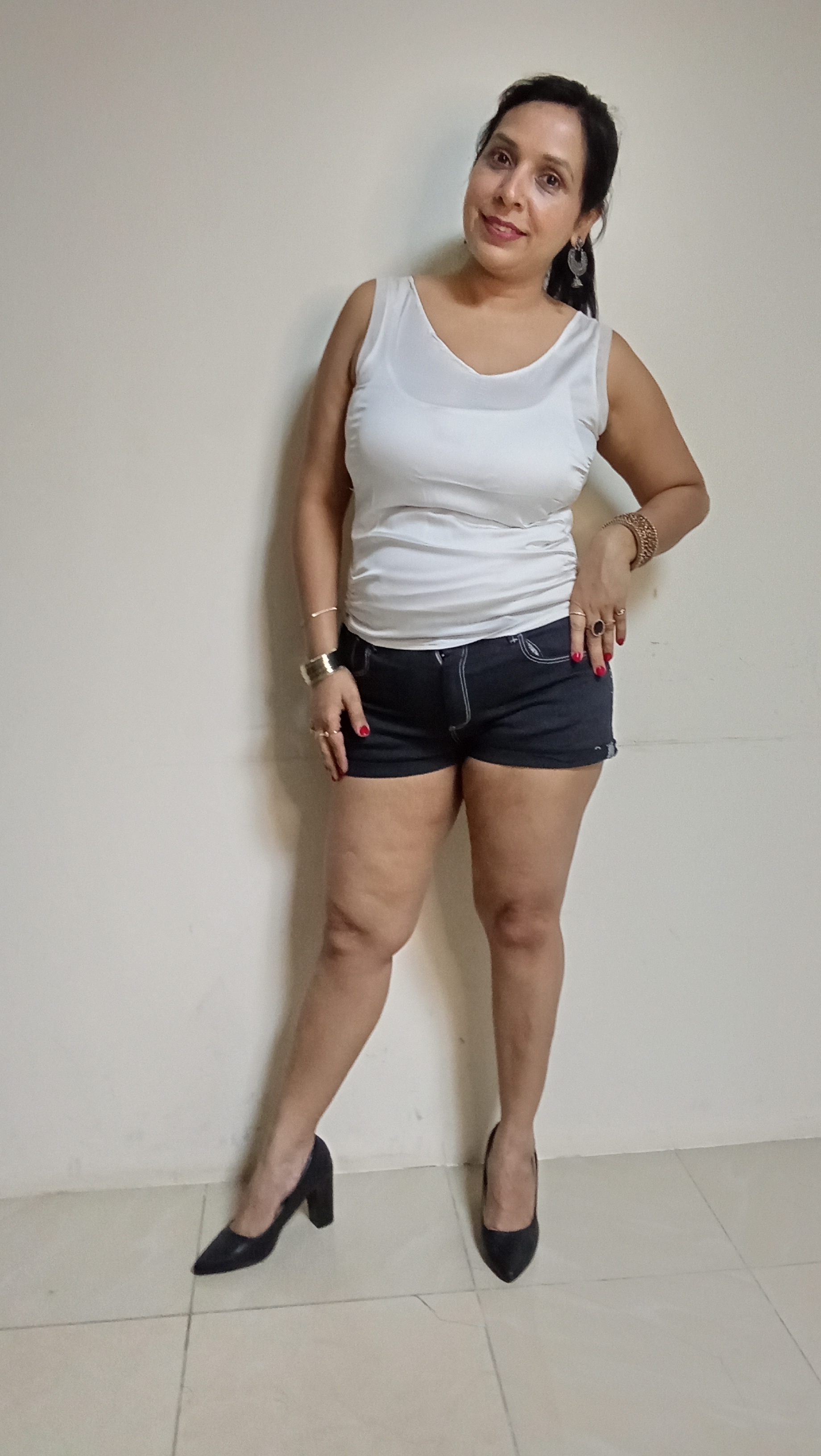 Cloud White Layered Tank & Classic Denim Minishorts Set