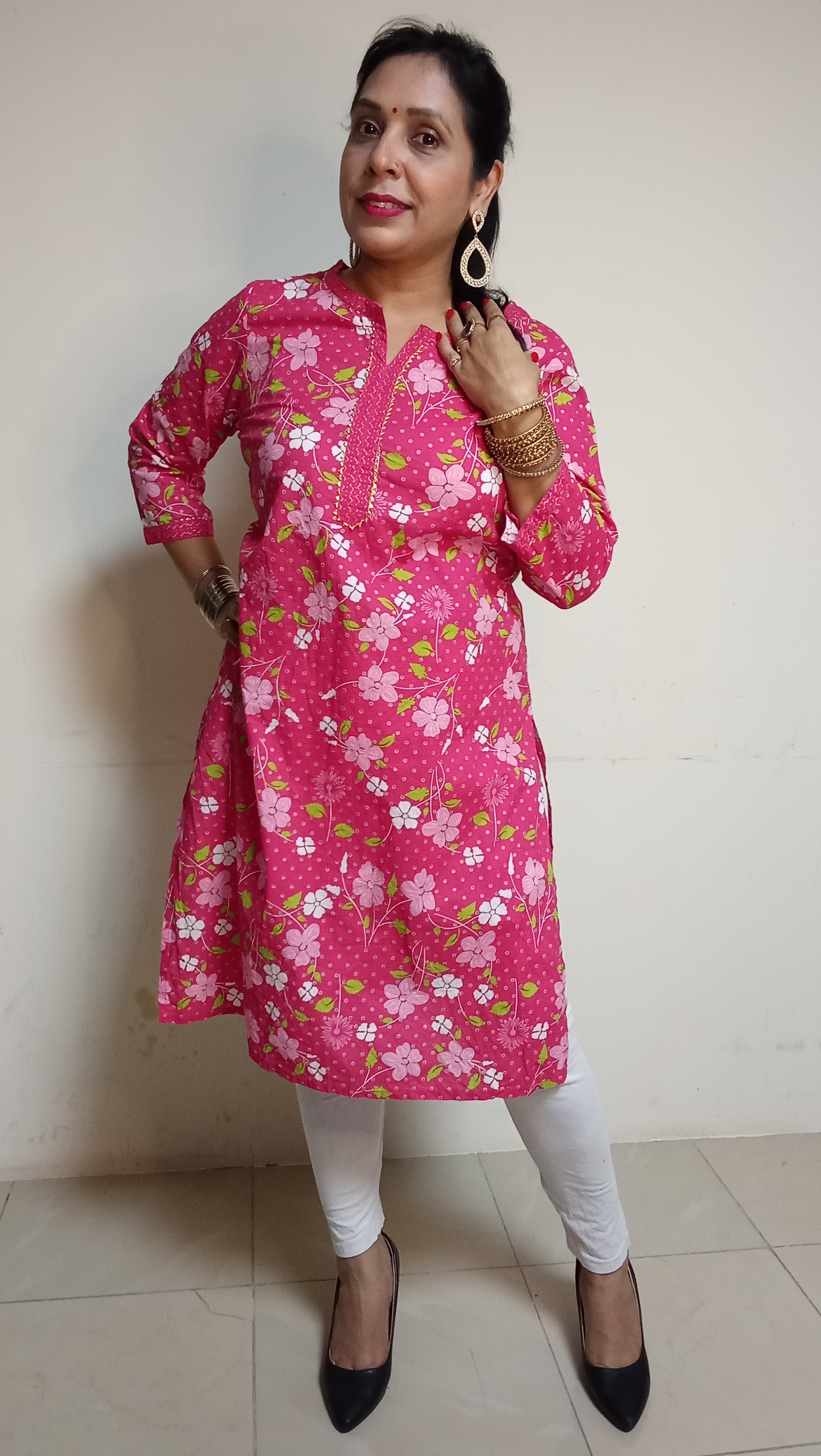 Blossom Pink Cotton Floral Kurti