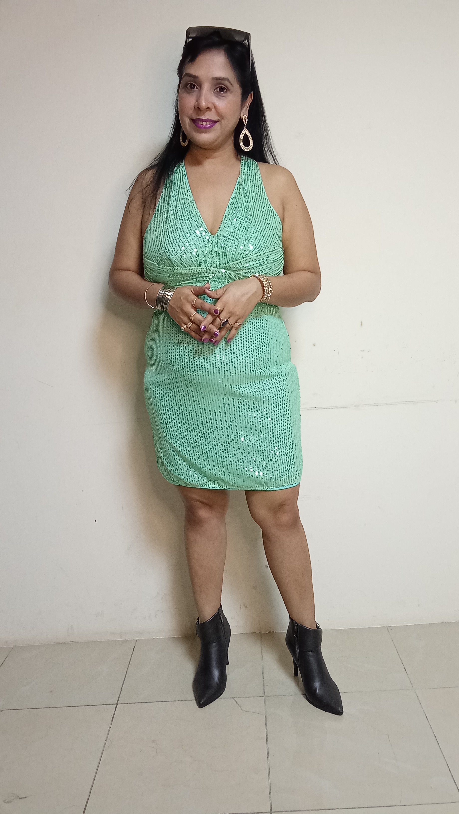 Mint Sparkle Sequin Halter Mini Dress