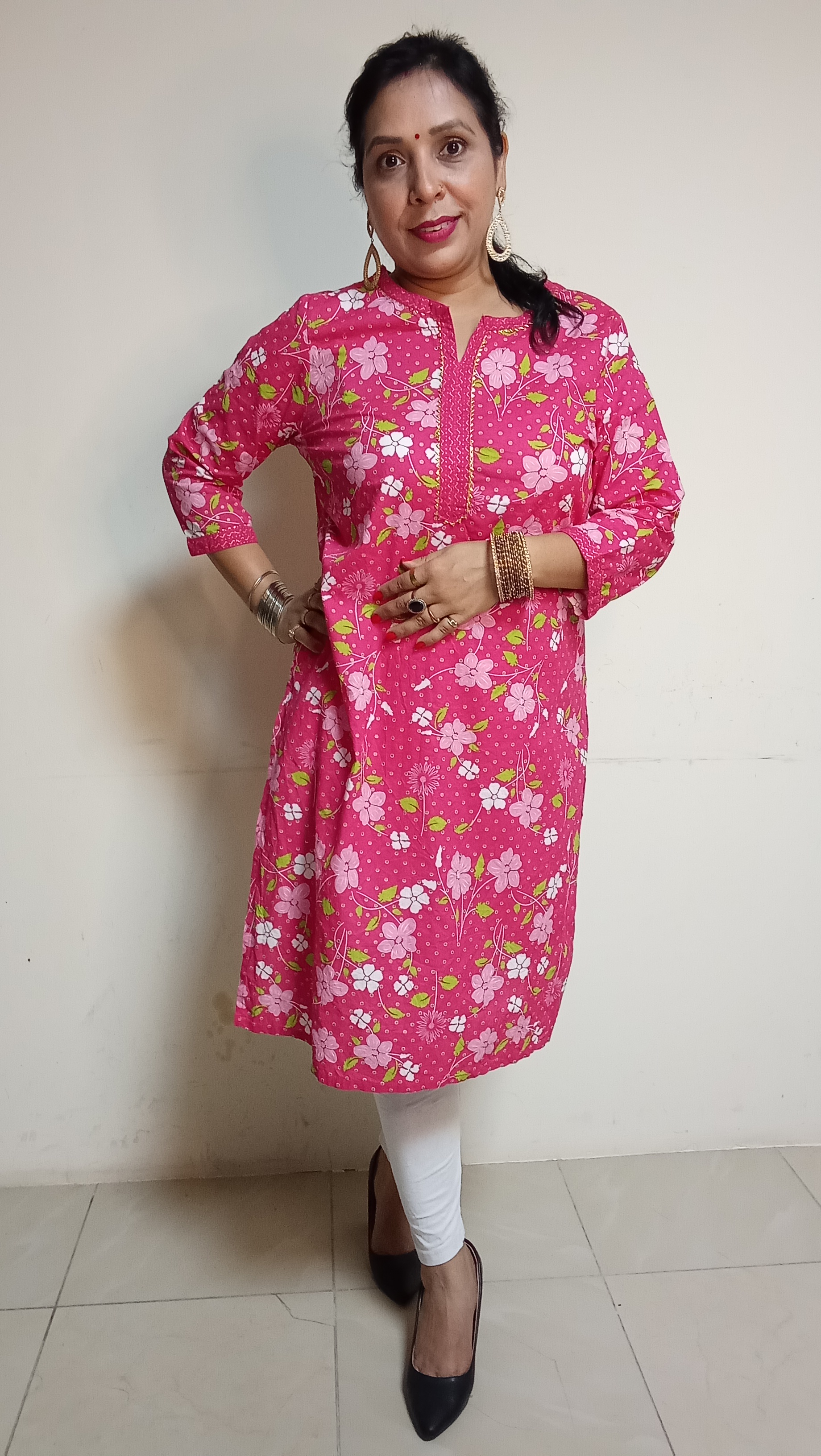 Blossom Pink Cotton Floral Kurti