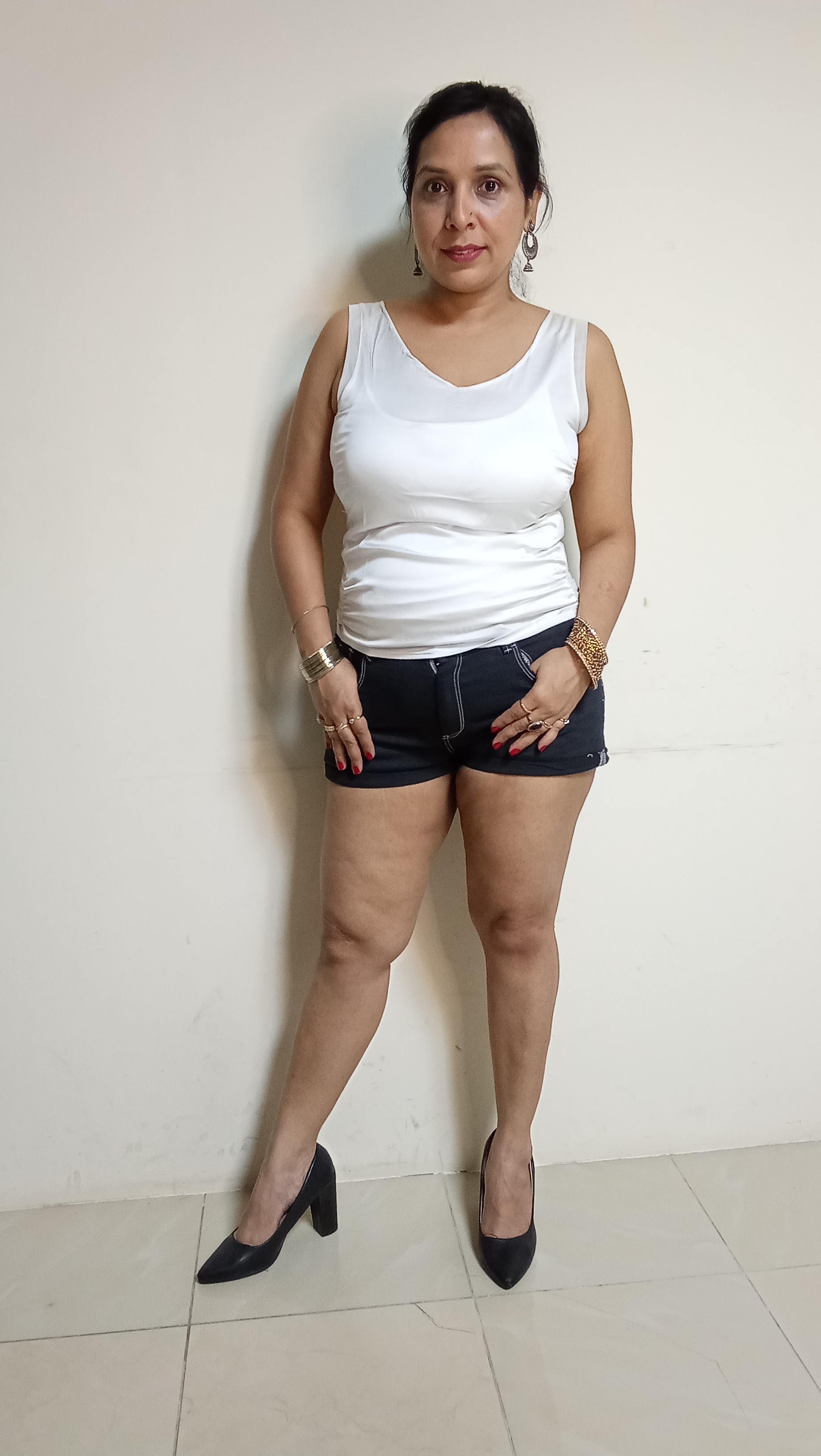Cloud White Layered Tank & Classic Denim Minishorts Set