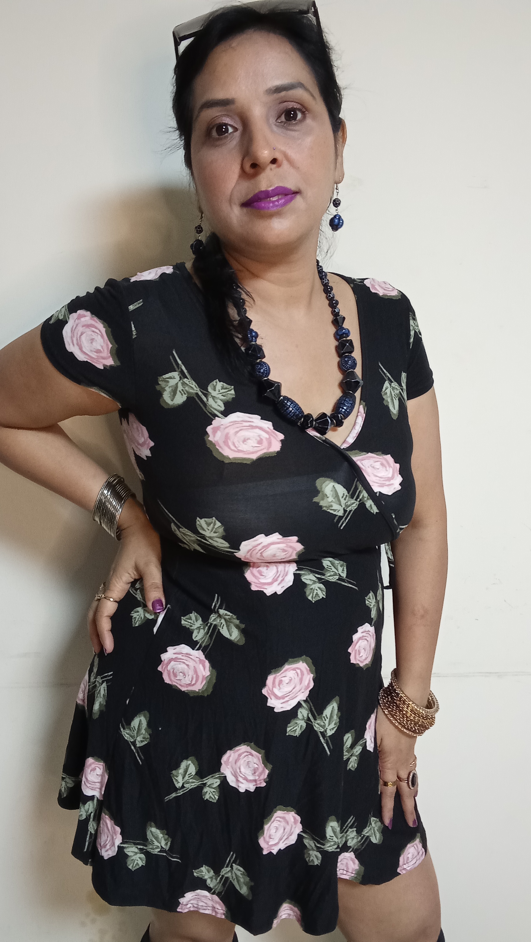 Midnight Rose Wrap-Style Mini Dress in Romantic Floral Print