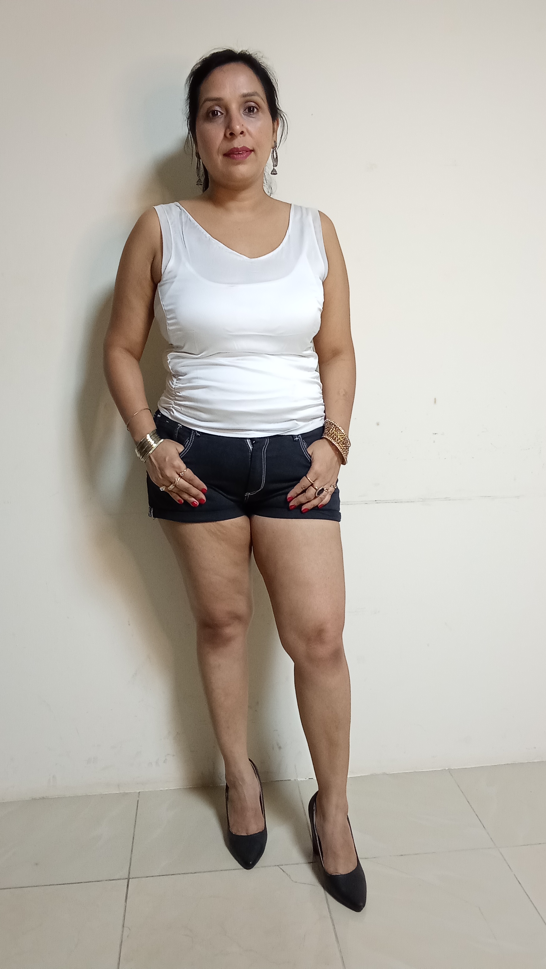 Cloud White Layered Tank & Classic Denim Minishorts Set
