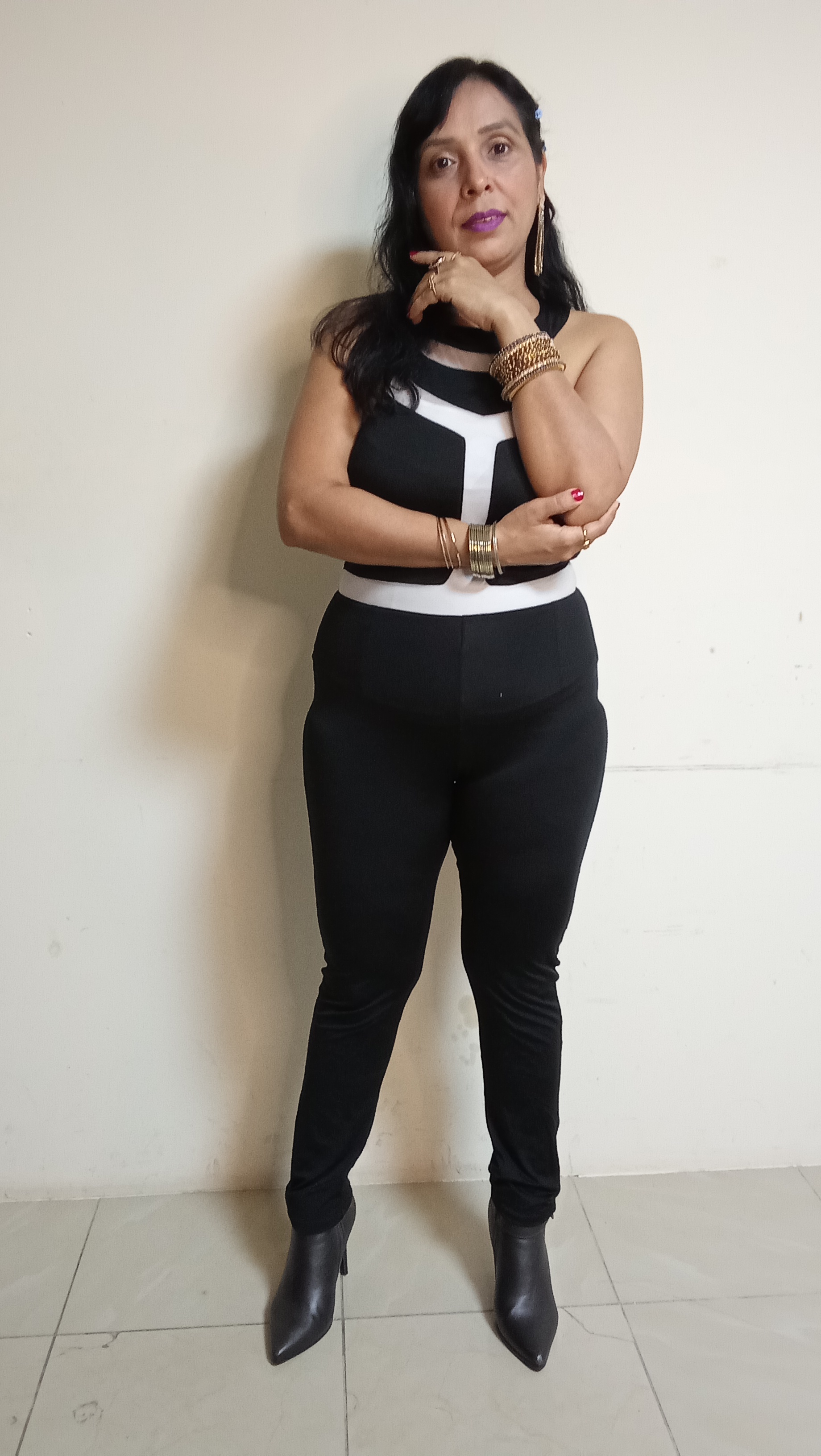 Monochrome Illusion High-Neck Jumpsuit